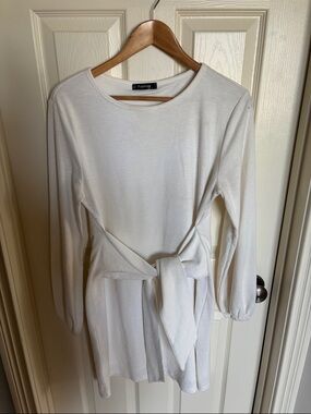 Amazon White Midi Dress with Waist Tie
